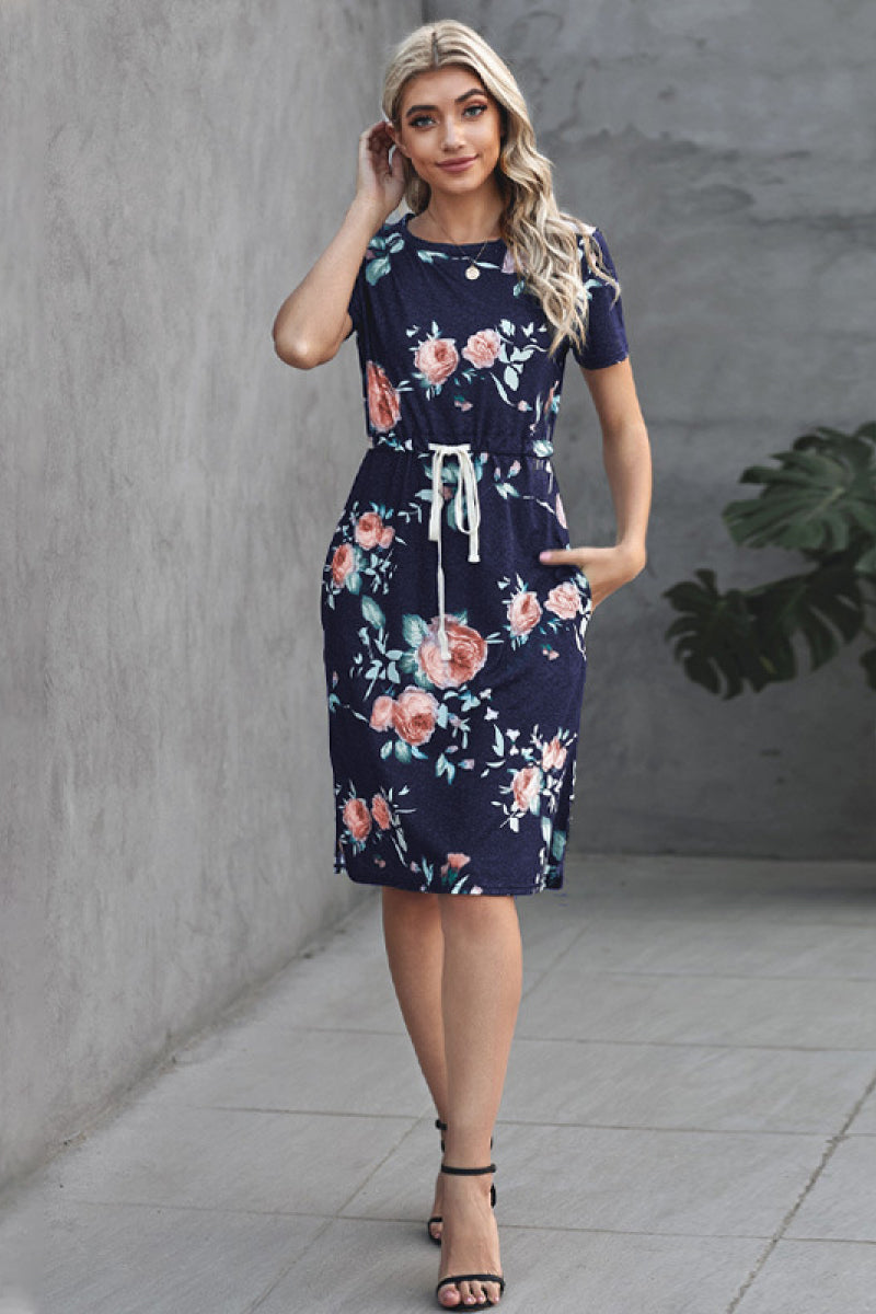 Printed Tie Waist Short Dress