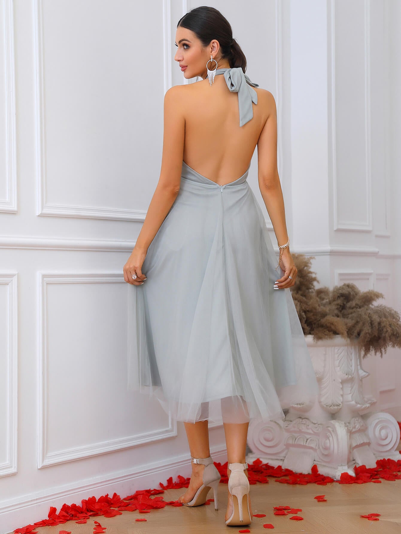 Halter Neck Backless Tulle Dress