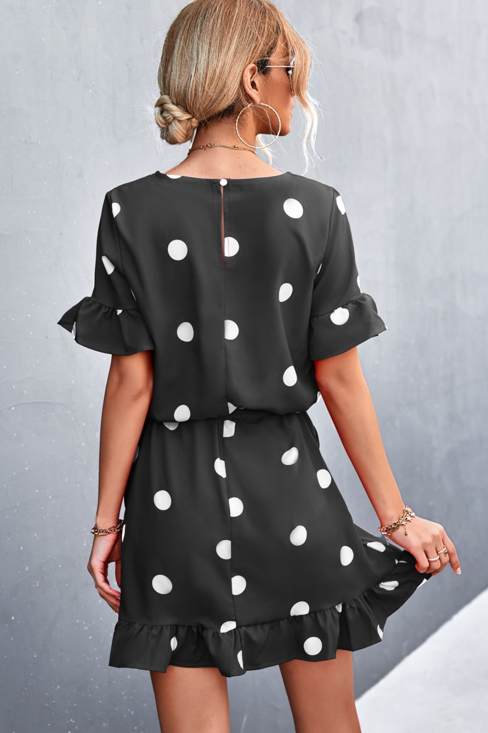 Large Scale Polka Dot Tie-Waist Ruffle Hem Dress