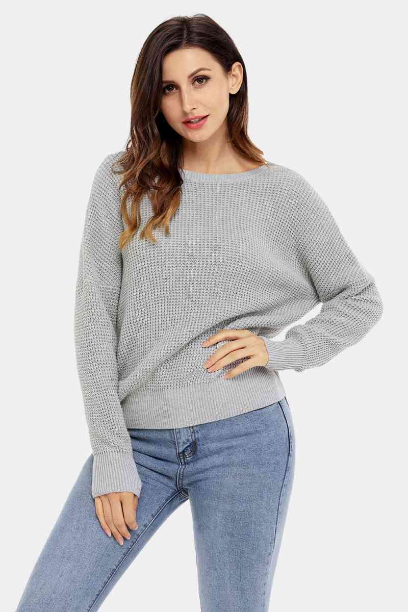 Solid Backless Round Neck Knitted Top