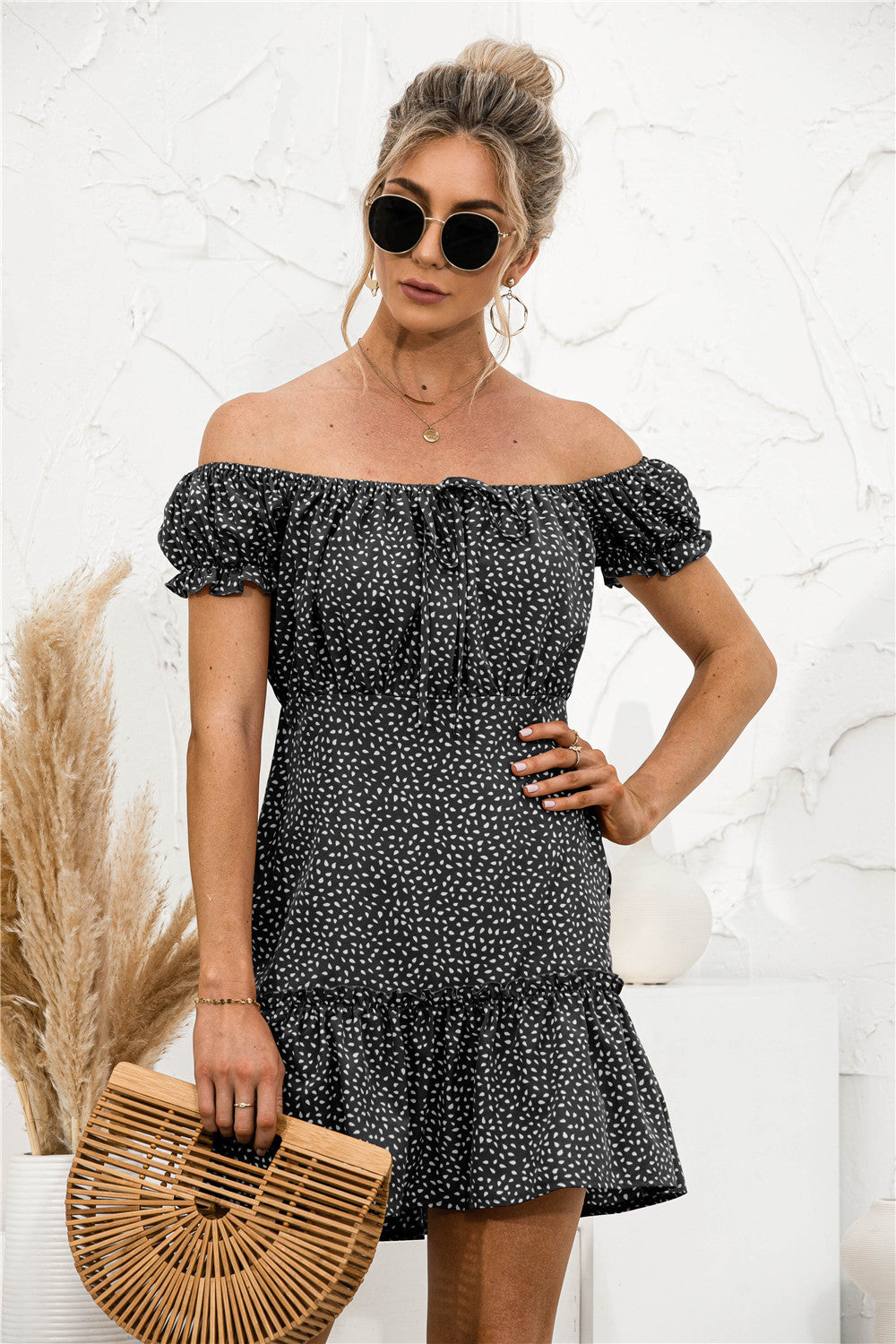 Frill Trim Off Shoulder Dress