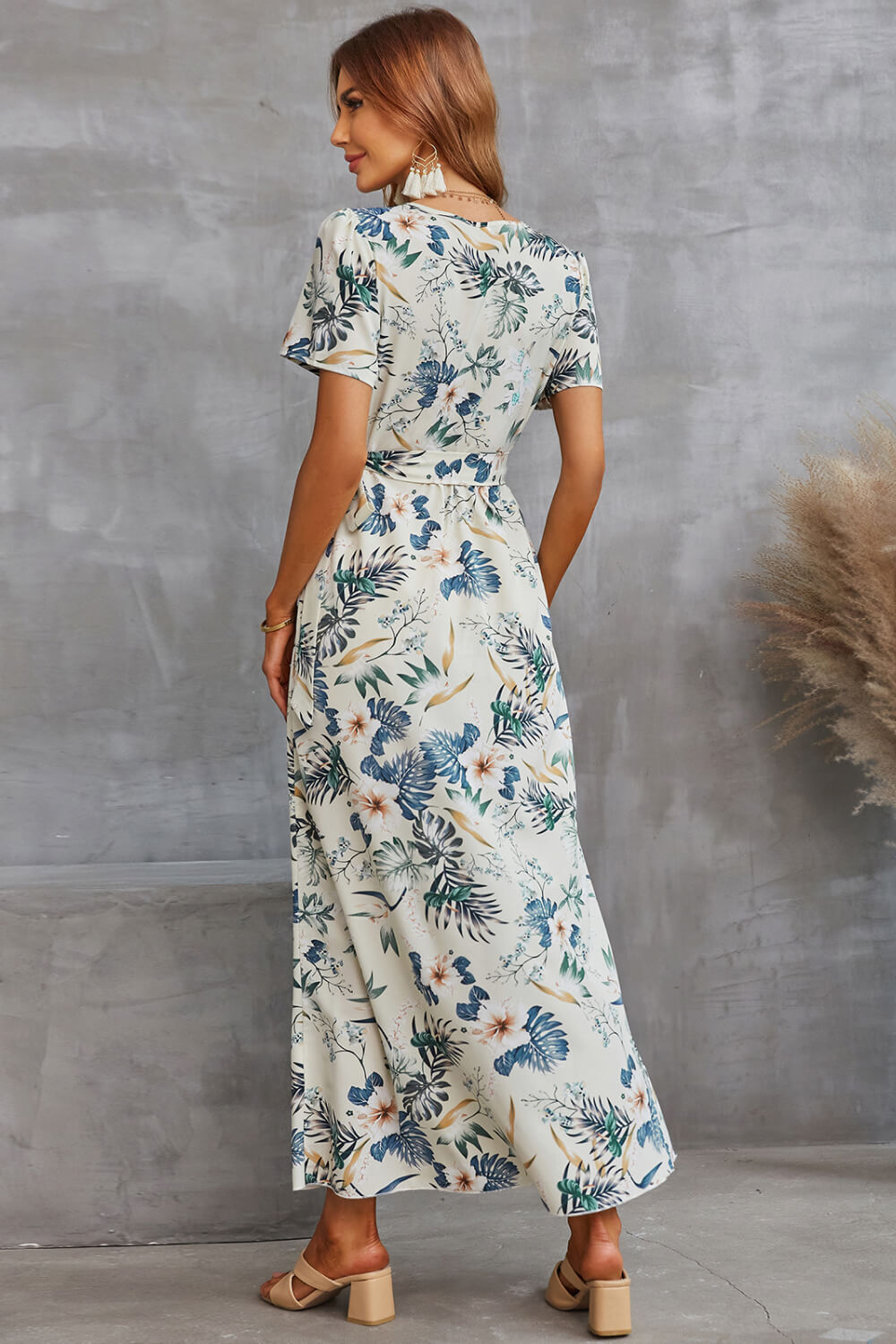 Floral Split Short Sleeve Maxi Dress