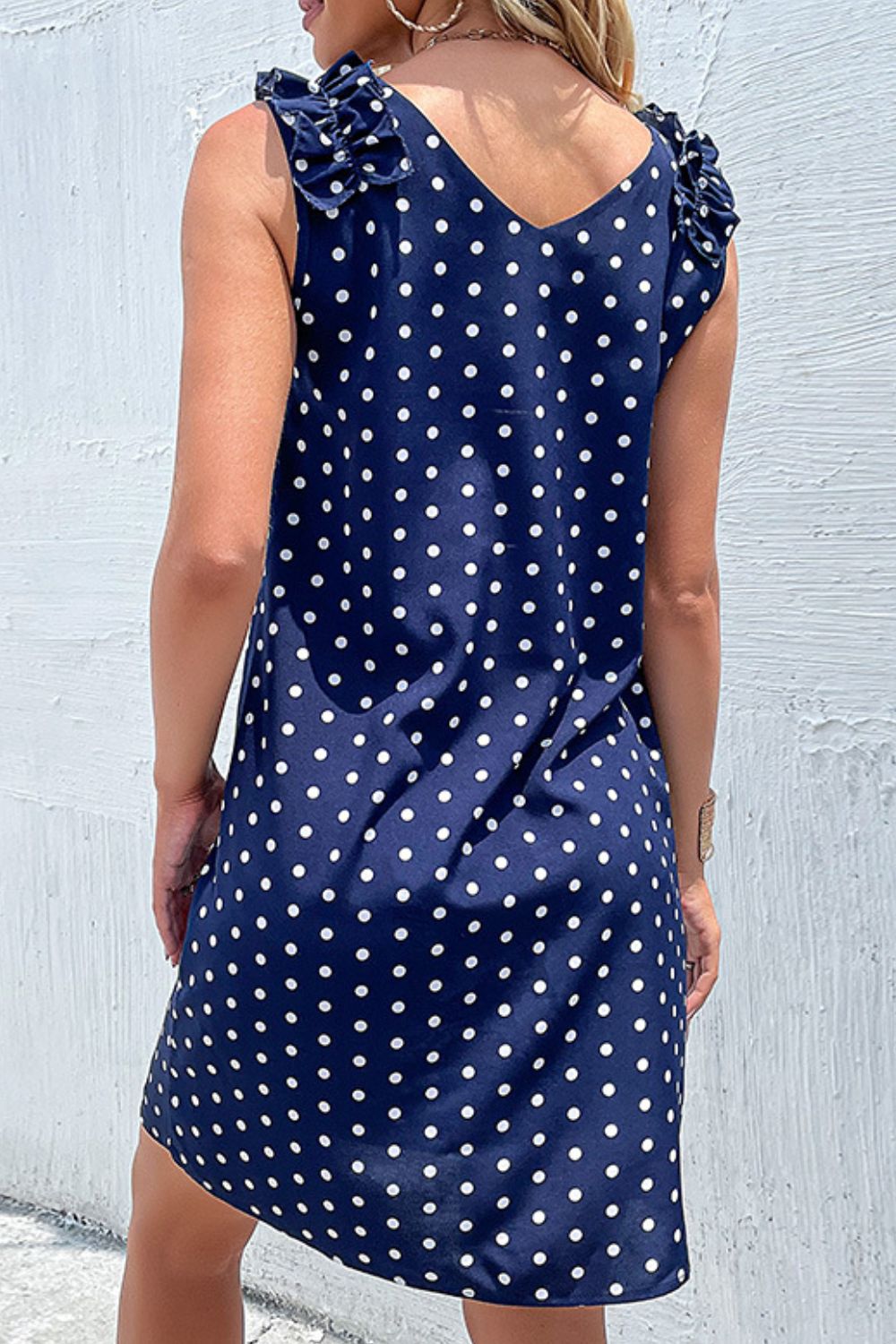 Polka Dot Ruffle Shoulder Mini Dress