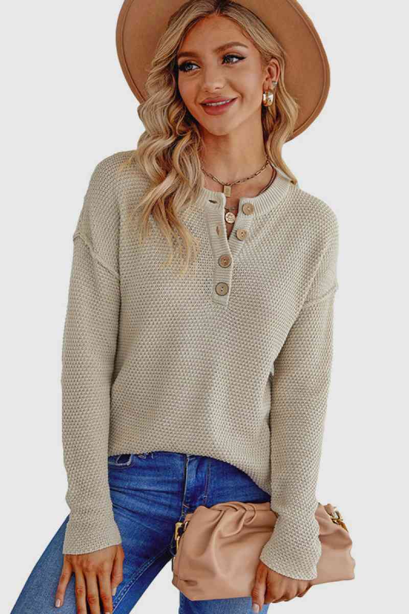 Solid Button Up Sweater Top