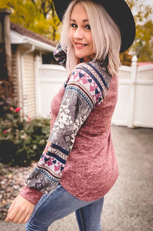 P & Rose Full Size Run Sweater Geometric Print Contrast Top
