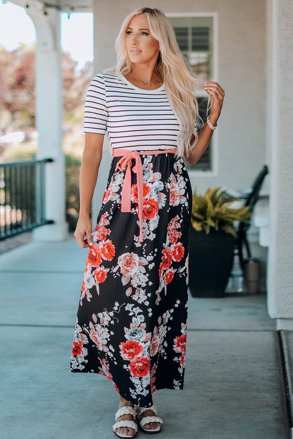 Belted Short Sleeve Maxi Dress