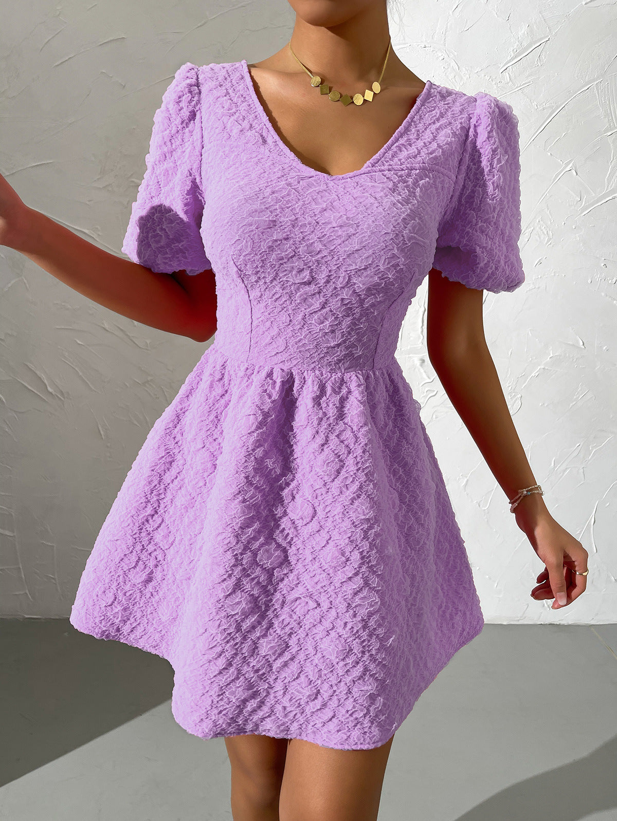A-Line Puff Sleeve Mini Dress