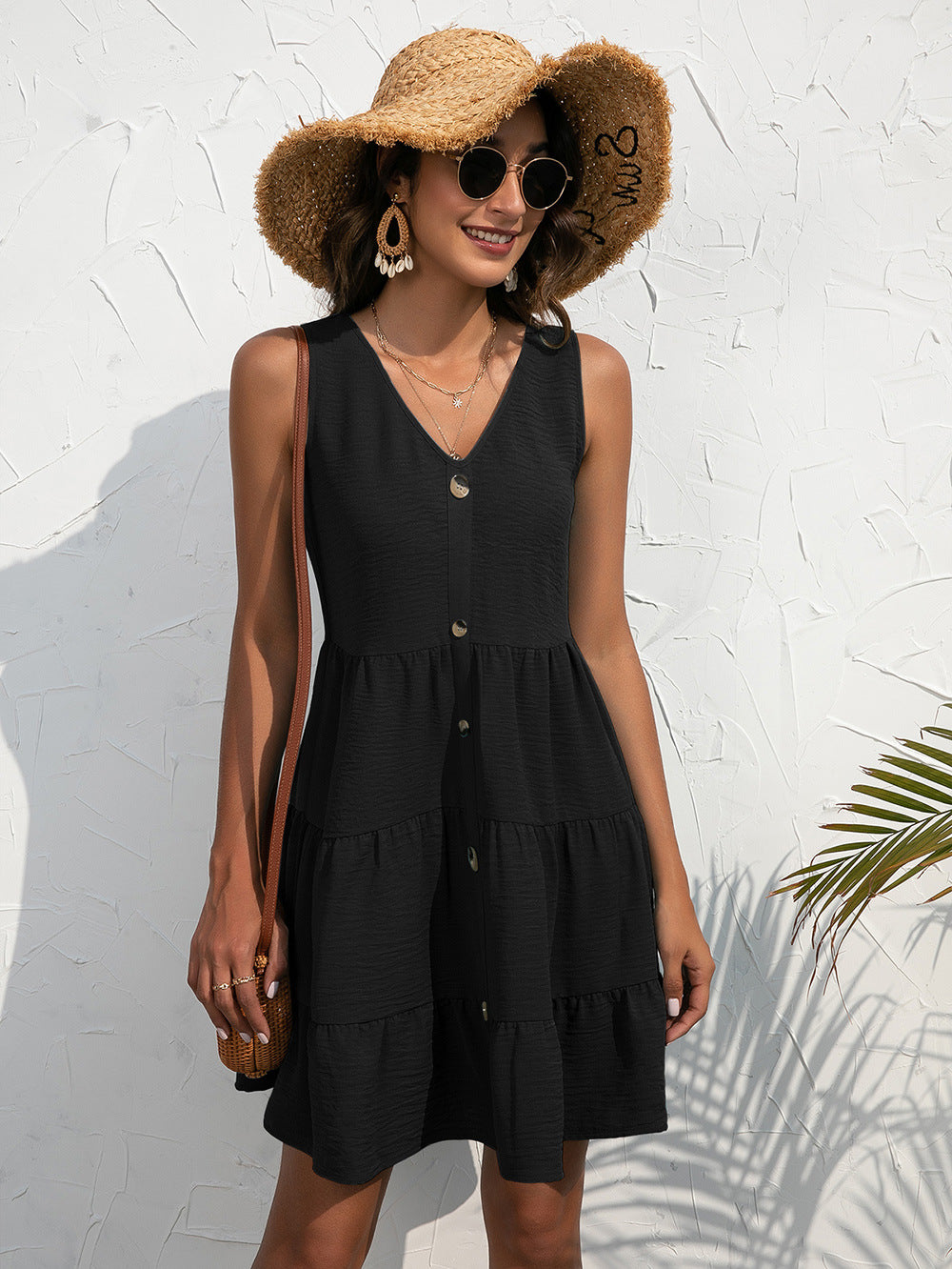 Tiered V-Neck Sleeveless Dress