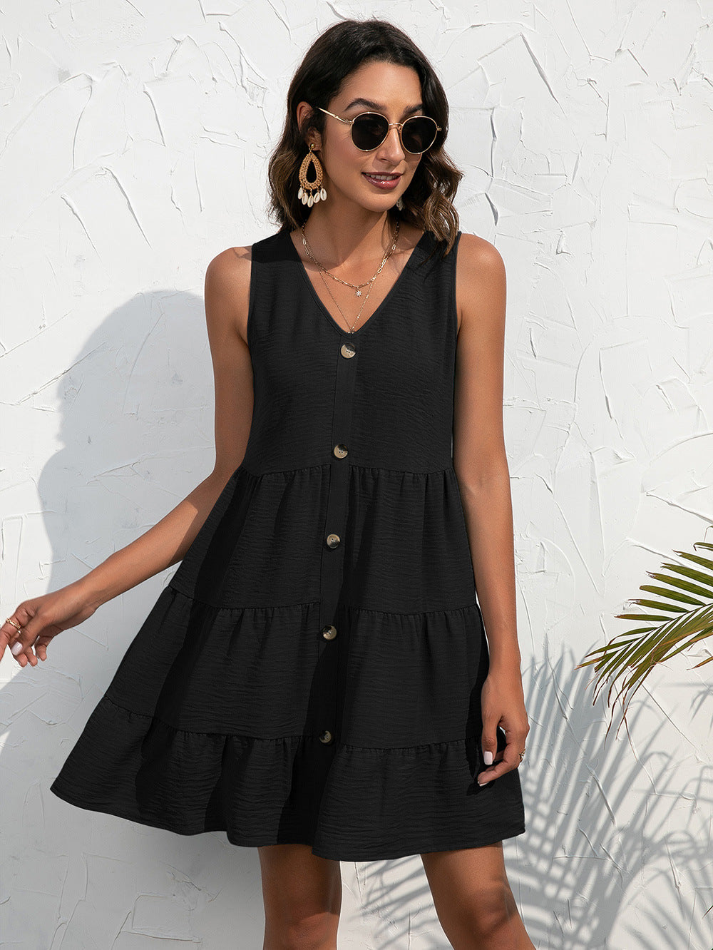 Tiered V-Neck Sleeveless Dress