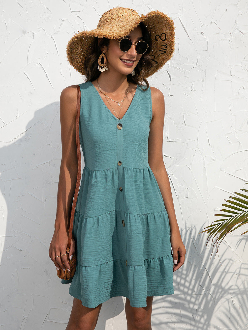 Tiered V-Neck Sleeveless Dress