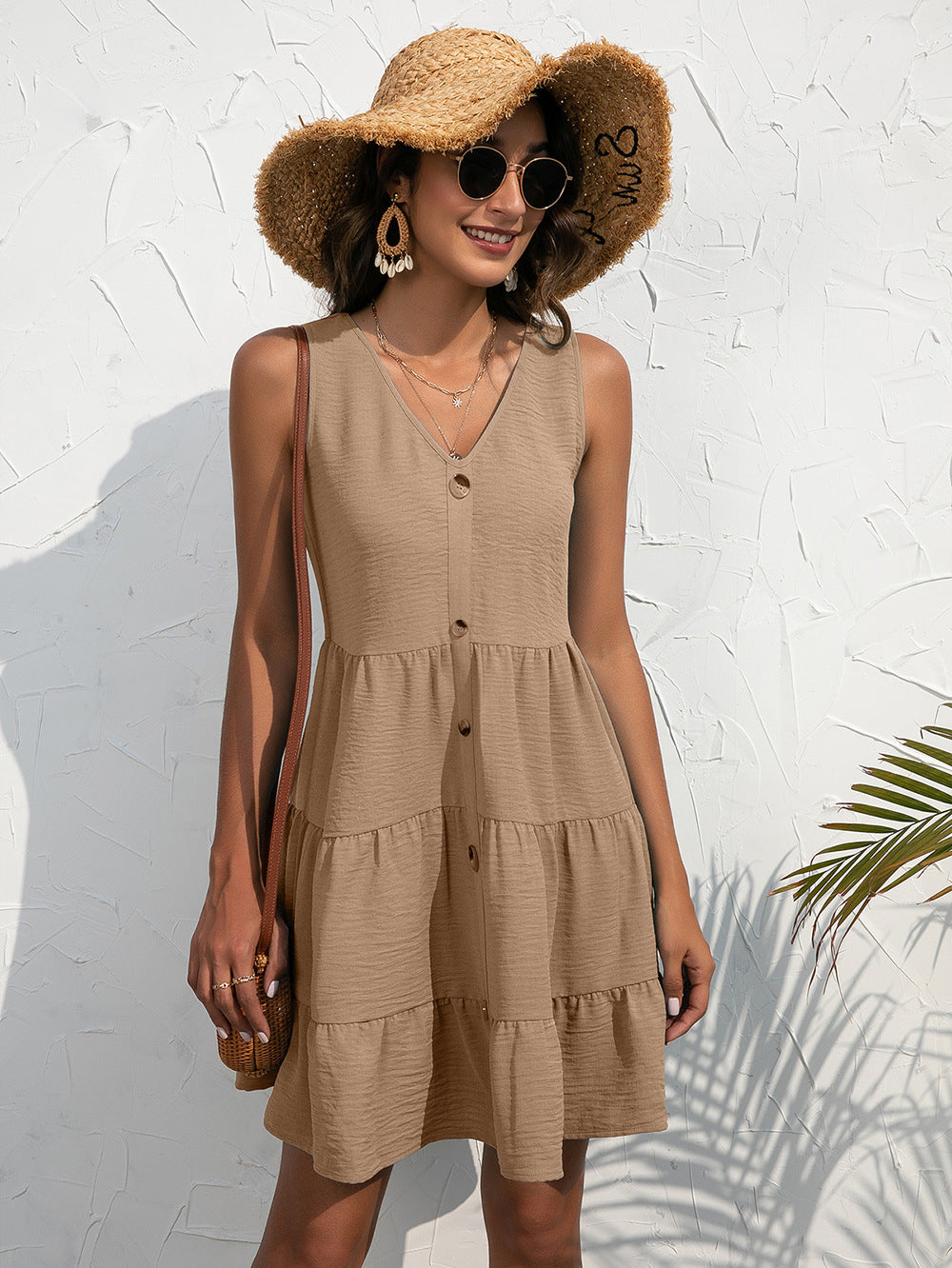 Tiered V-Neck Sleeveless Dress