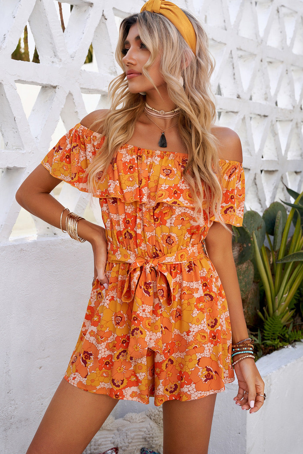 Floral Ruffled Tie-Waist Romper