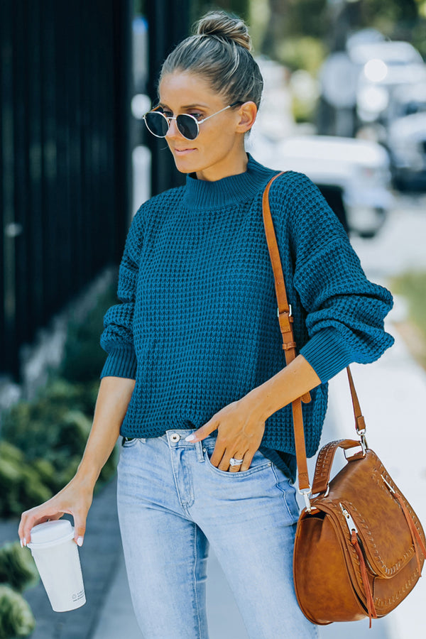 Mock Neck Waffle Knit Sweater