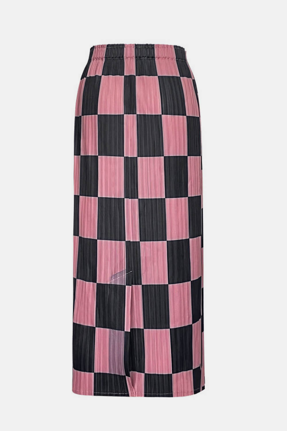 Checkered Accordion Pleated Midi Skirt