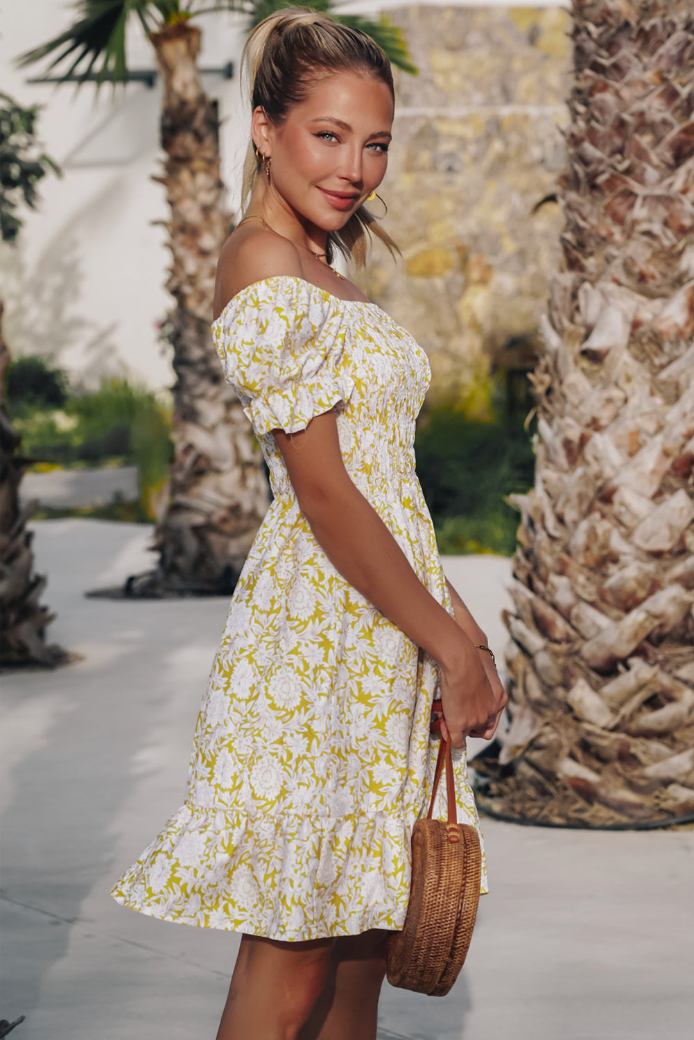 Floral Flounce Sleeve Off-Shoulder Dress