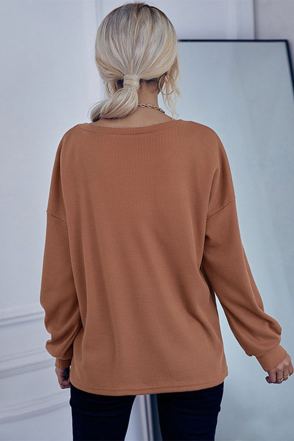 Waffle Knit Long Sleeve Henley