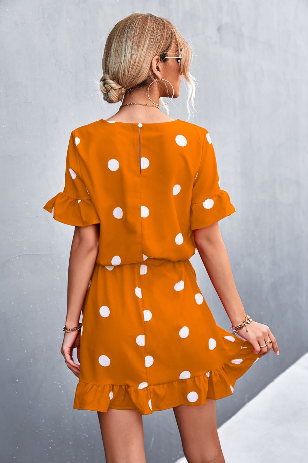 Large Scale Polka Dot Tie-Waist Ruffle Hem Dress