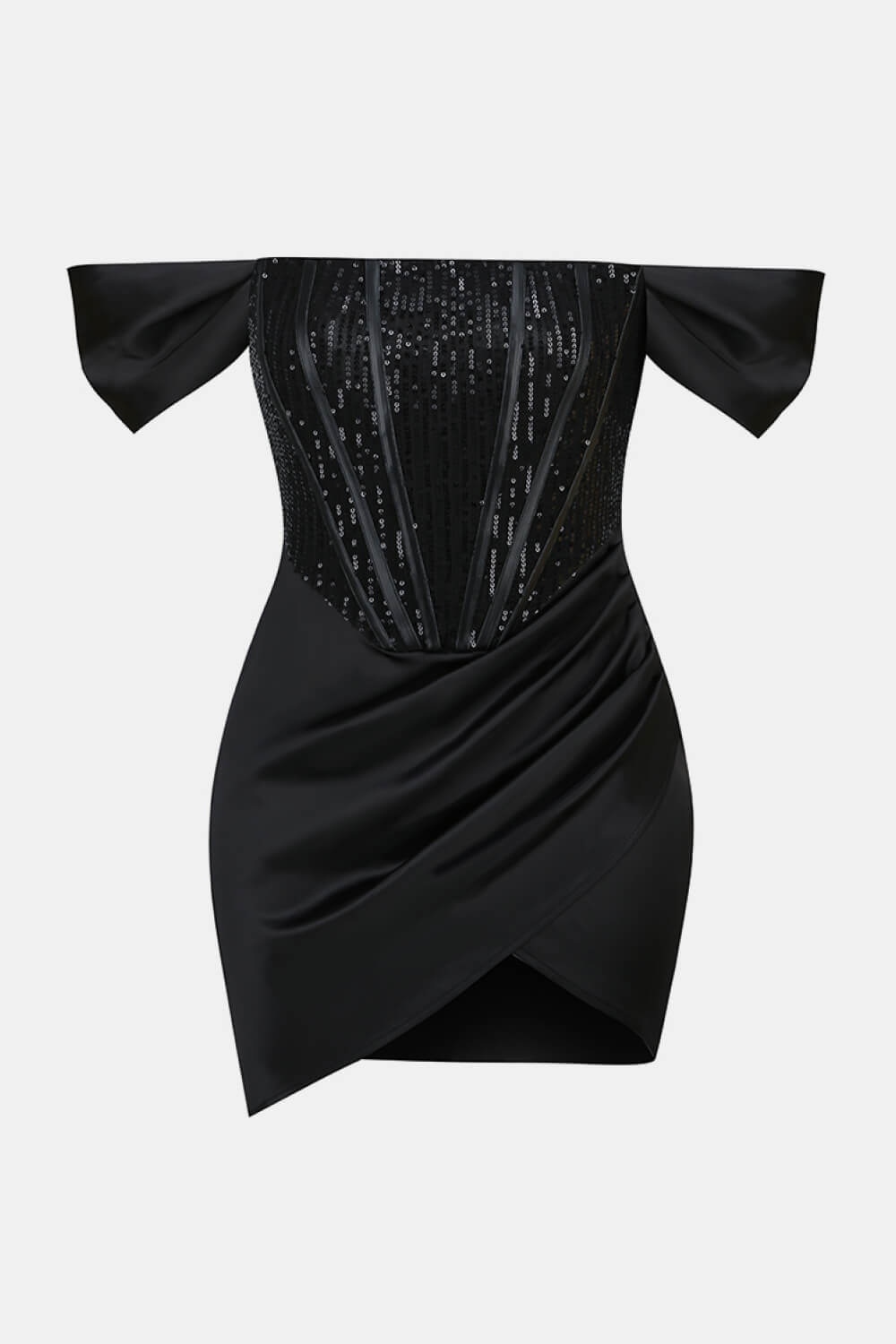 Sequin Off-Shoulder Ruched Bodycon Dress