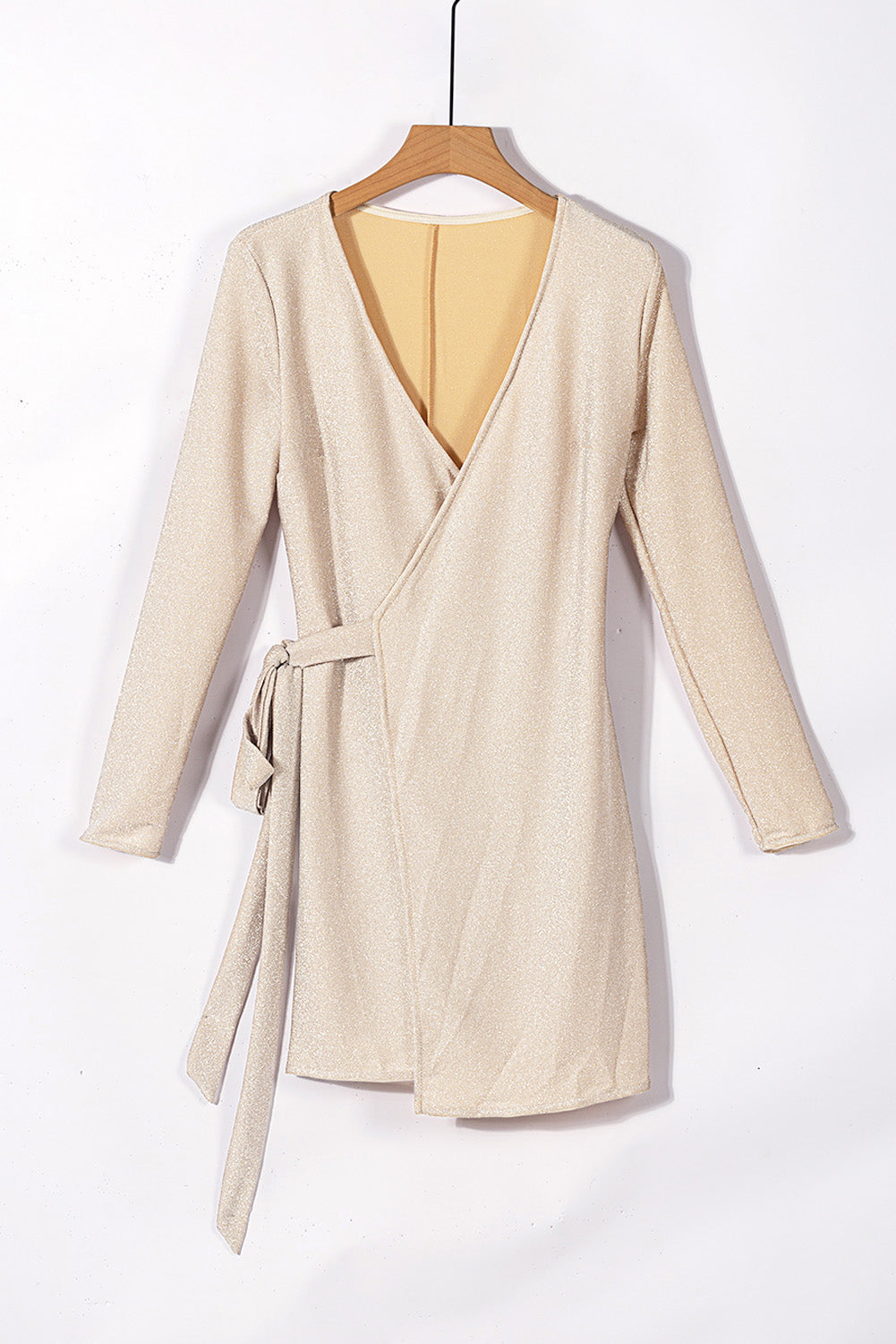 Metallic Surplice Long Sleeve Wrap Dress