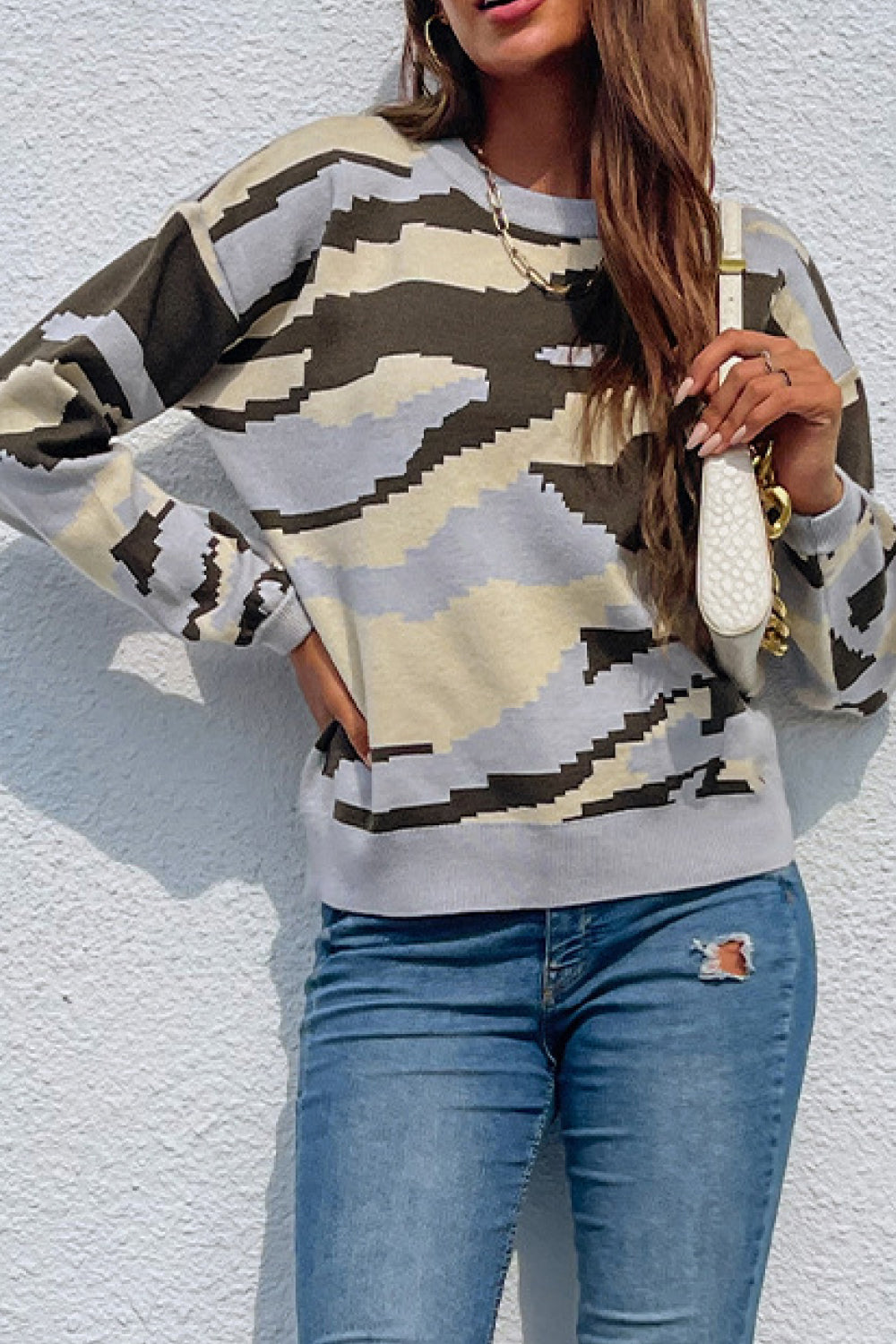 Pixelated Camouflage Print Sweater