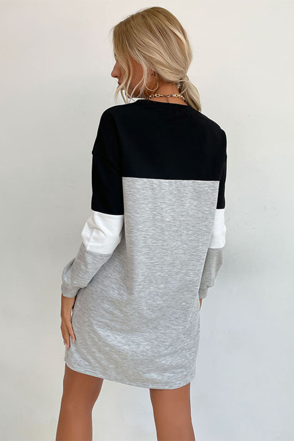 Color Block Long Sleeve Sweatshirt Dress