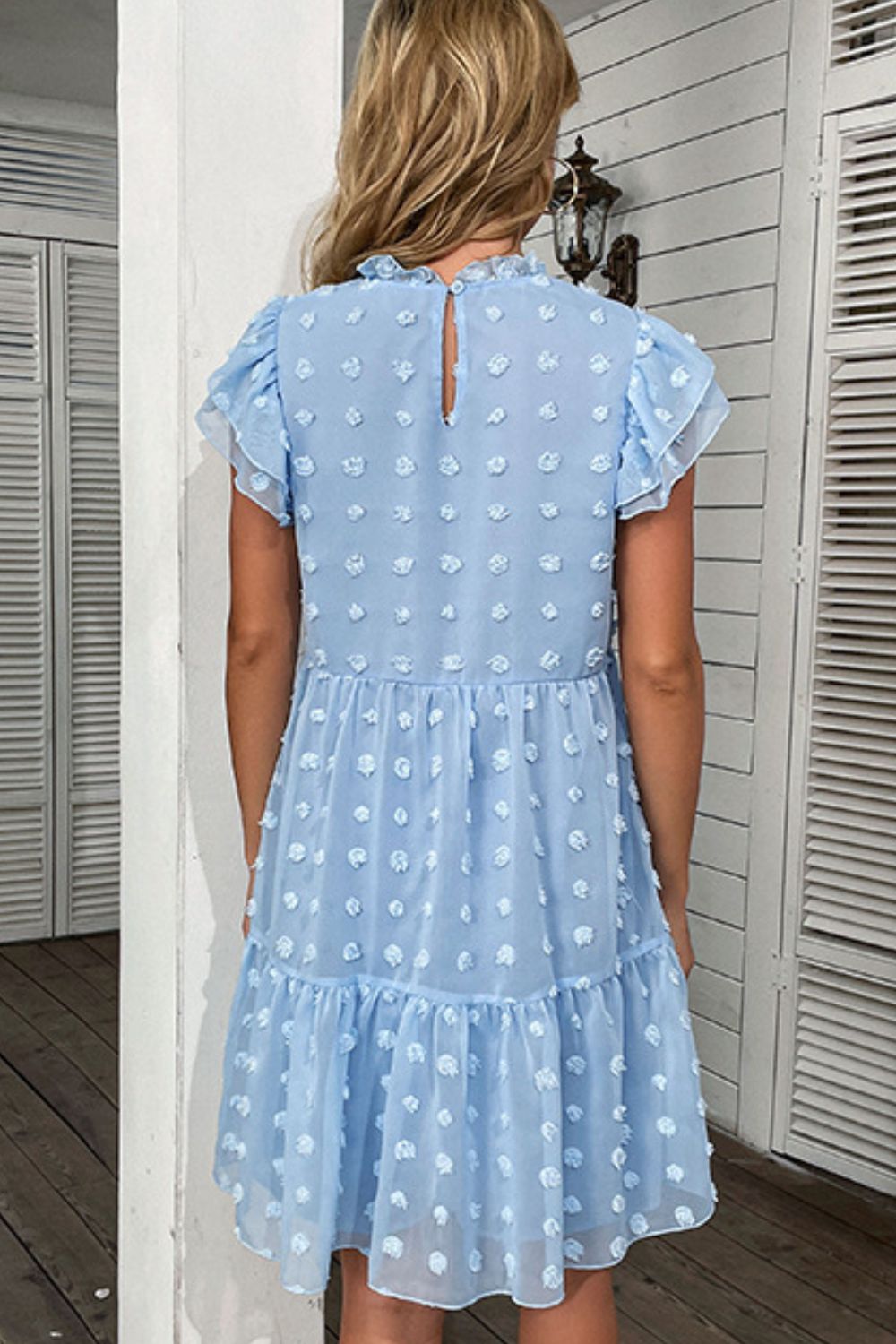 Swiss Dot Flutter Sleeve Lined Mini Dress