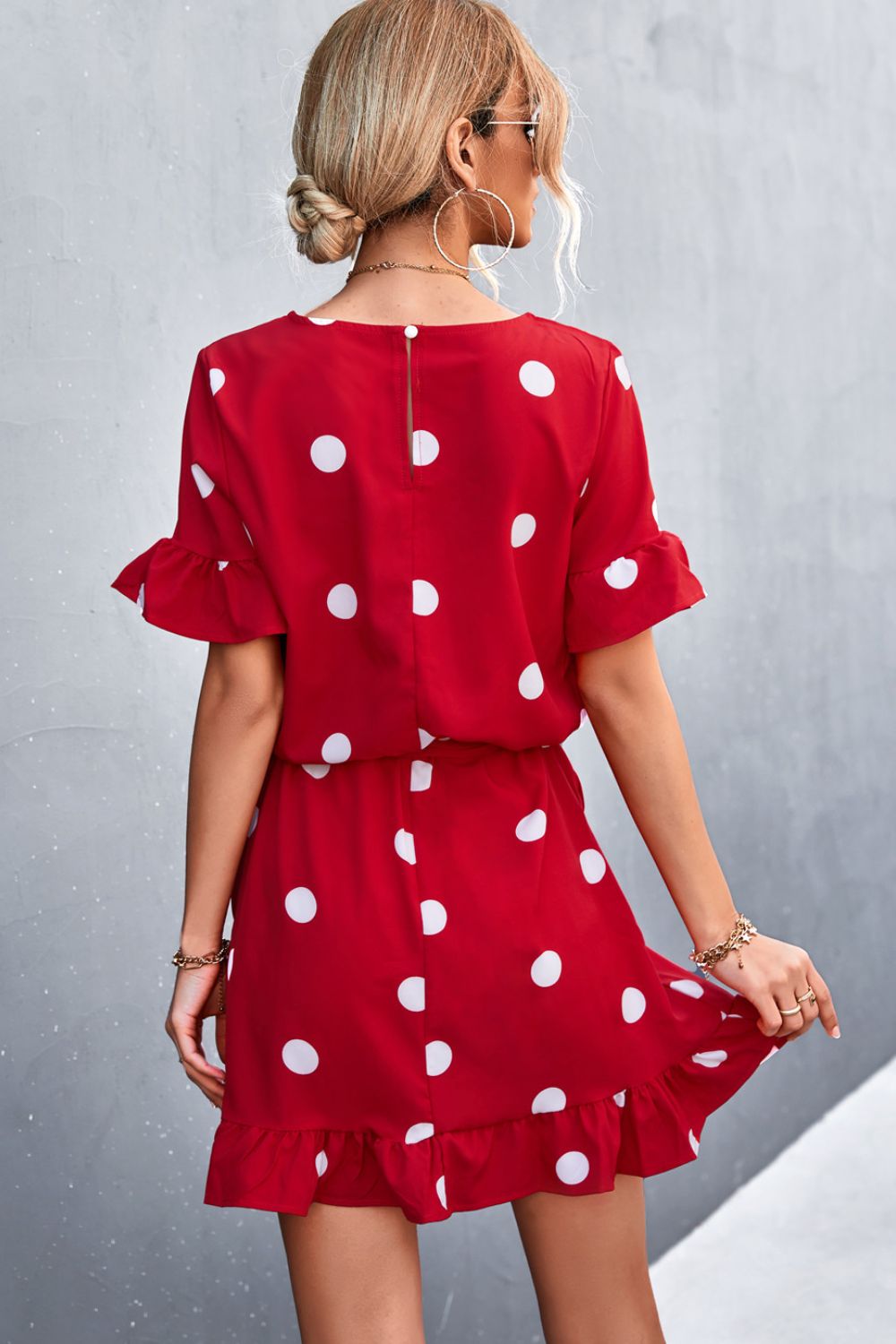 Large Scale Polka Dot Tie-Waist Ruffle Hem Dress